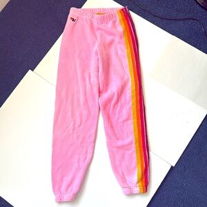 Aviator Nation Kid 5 stripe Sweatpants. Light pink. Size 14